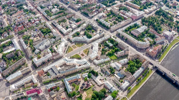 Panorama miasta Twer, Rosja. Widok z lotu ptaka. Plac Lenina, z drona — Zdjęcie stockowe