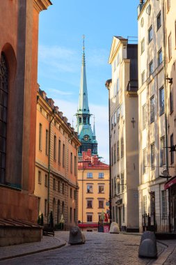 Stockholm, İsveç - 23 Haziran 2019: Eski şehrin sokakları. Bu, 