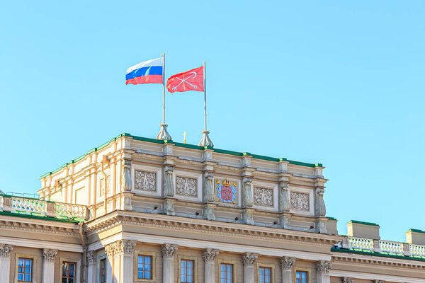 Saint-Petersburg, Russia. Mariinsky Palace. Roof with a coat of 