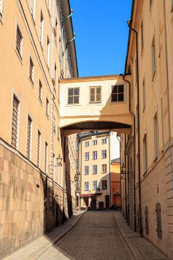 Stockholm, İsveç. Eski şehrin sokakları. Tarihi bölüm 