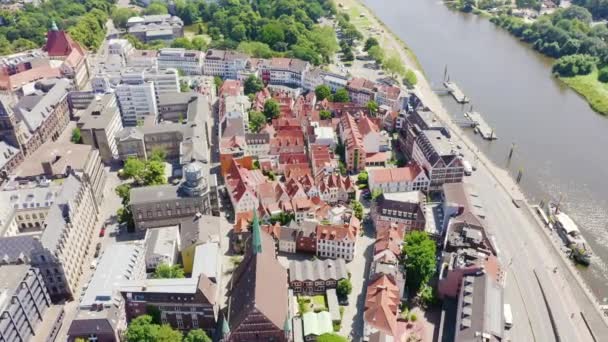 Bremen, Germany. Bremen Schnoor ( Schnoorviertel ). View in flight. 4K — Stock Video