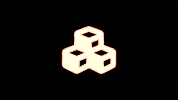 Symbool kubussen verbrandt uit transparantie en brandt vervolgens weer. Alfakanaal-gematteerd met kleur zwart — Stockvideo