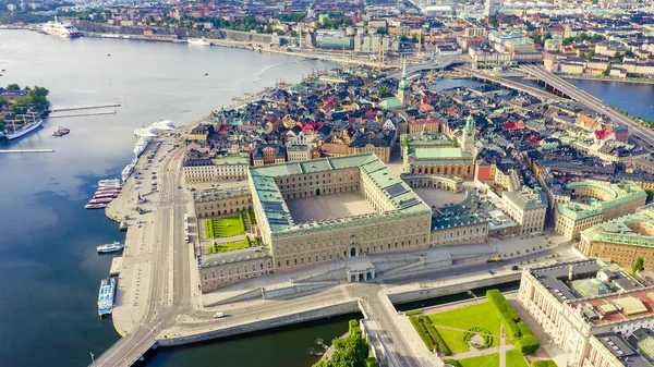 Stockholm, Sweden. Royal Palace in Stockholm. Kungliga slottet. Aerial view, From Drone — ストック写真