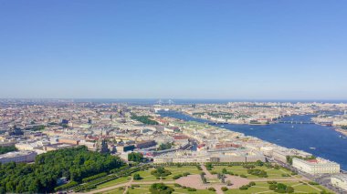 Açık güneşli havalarda St Petersburg şehir merkezinin panoramik havadan görünümü, Rusya, Drone Gönderen 