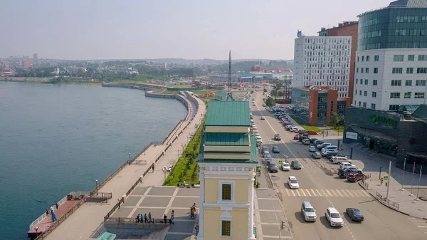 Russia, Irkutsk - 27 luglio 2018: Porta di Mosca. Punto di riferimento sull'argine del fiume Angara, Da Dron — Foto Stock