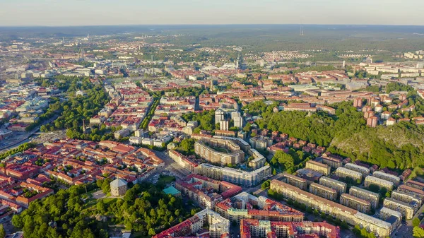 Gothenburg, Sweden. Panorama of the city central part of the city. Sunset, From Drone — Stock Photo, Image