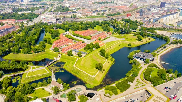 Kodaň, Dánsko. Starověkým pevnost Kastellet, od dronu — Stock fotografie