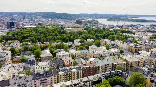 Oslo, Noruega. Palacio Real. Slottsplassen. Parque del Palacio, Desde el Drone — Foto de Stock