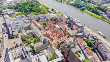 Bremen, Almanya. Bremen Market Meydanı'ndan (Bremer Marktplatz), Bremen Schnoor'a (Schnoorviertel) kadar. Uçuşgörünümü, Havadan Görünüm 