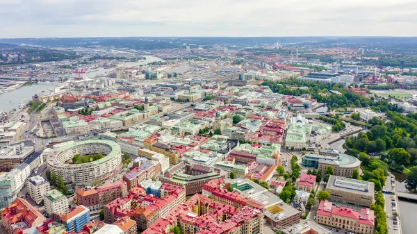 Gotemburgo, Suecia. Panorama de la ciudad parte central de la ciudad. Clima nublado, Desde Drone — Foto de Stock