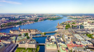 Stockholm, İsveç. Şehir merkezinin panoramik havadan görünümü, Drone'dan 