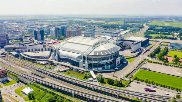 Amsterdam, Netherlands - June 30, 2019: Johan Cruijff ArenA (Amsterdam Arena). 2020 FIFA World Cup venue, Aerial View 