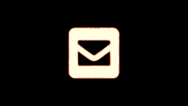 Квадрат конверта символа сгорает из-за прозрачности, а затем снова горит. Альфа-канал Premultiplied - матовые с черным цветом — стоковое видео