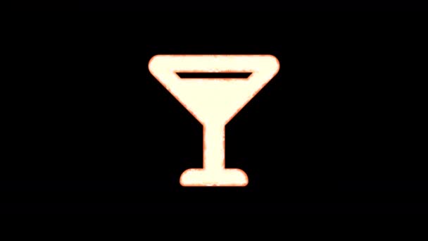 Skleněný symbol Martini shoří z průhlednosti a opět hoří. Alfa kanál předem vynásobený-matný s černou barvou — Stock video