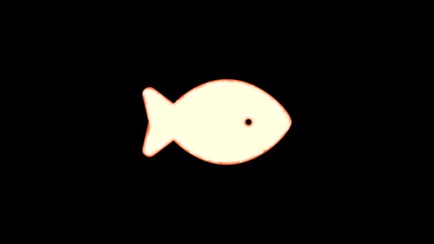 Символ рыбы сгорает из-за прозрачности, а затем снова сгорает. Альфа-канал Premultiplied - матовые с черным цветом — стоковое видео
