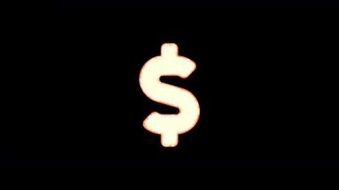 Sembol dolar işareti şeffaflıktan yanar, sonra tekrar yanar. Alfa kanal Premultiplied - siyah renk ile mat