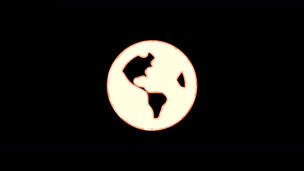 Symbol globe americas burns out of transparency, then burns again. Alpha channel Premultiplied - Matted with color black