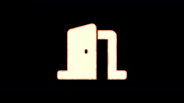 Dveře na symbol otevřené z průhlednosti shoří, pak zase hoří. Alfa kanál předem vynásobený-matný s černou barvou — Stock video