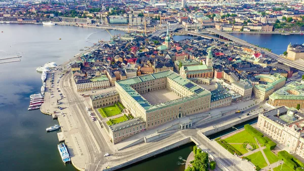 Stockholm, Zweden. Koninklijk Paleis in Stockholm. Kungliga slottet. Luchtfoto, Vanuit Drone — Stockfoto