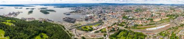 Oslo, Norveç. Şehrin büyük hava panoraması