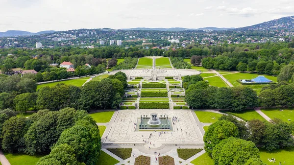 Oslo, Norvégia. Vigeland szoborpark. A vigelandsparken. Frogner Park, a drone — Stock Fotó