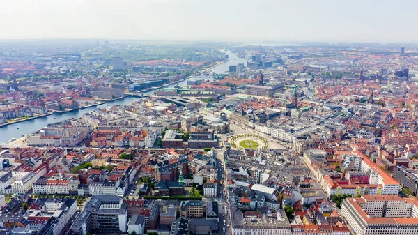 Copenhague, Dinamarca. Panorama general de la parte histórica central de la ciudad, Desde Drone — Foto de Stock