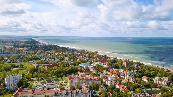 Rusko, Zelenogradsk. Panoramatický výhled na Baltské moře, z Drone — Stock fotografie