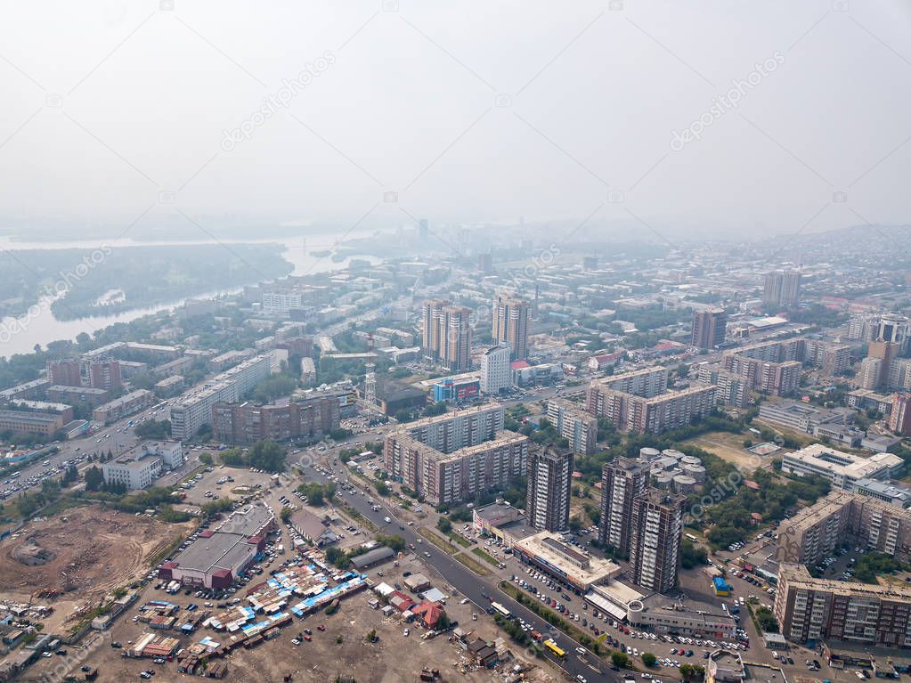 Russia, Krasnoyarsk, View of the city from the top, Aerial photo