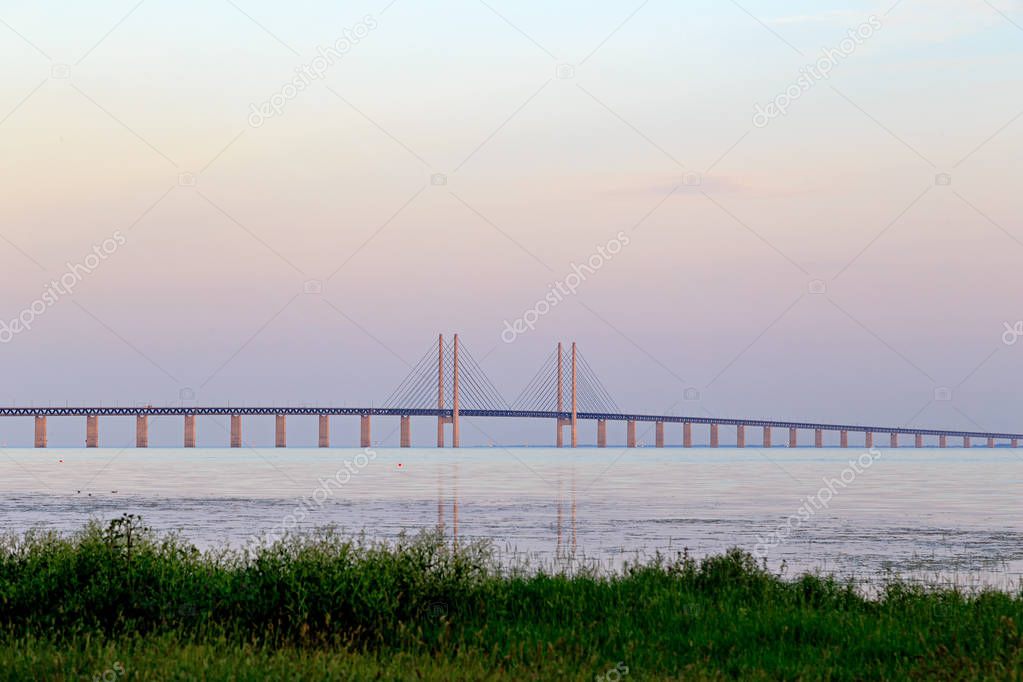 Sweden, Malmo. Oresund Bridge at dawn