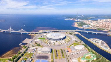 Saint-Petersburg, Rusya - 19 Haziran 2019: Havadan görünüm. Gazprom A
