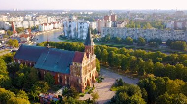 Kaliningrad Katedrali Kant ada üzerinde. Rusya, Kaliningrad, dron üzerinden 