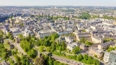 Lüksemburg, Tarih Şehir Merkezi, sabah. Pont Rouge, Hava Görünümü 