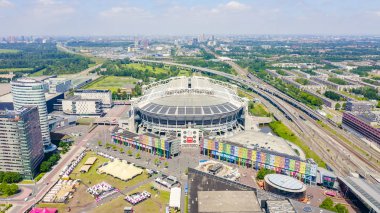 Amsterdam, Hollanda - 30 Haziran 2019: Johan Cruijff Arena (Amsterdam Arena). 2020 Fifa Dünya Kupası, Havadan Görünüm 