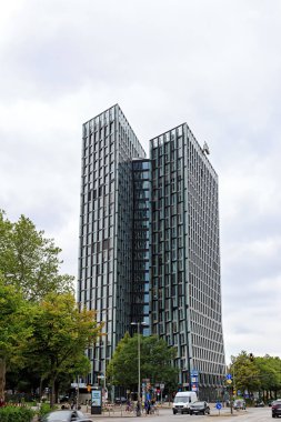 Hamburg, Germany - June 27, 2019: Skyscraper on the famous Reepe clipart