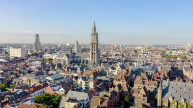 Antwerp, Belçika. Antwerp Leydisi Katedrali. (Onze-Lieve-Vrouwekathedraal Antwerpen), Havadan Görünüm 
