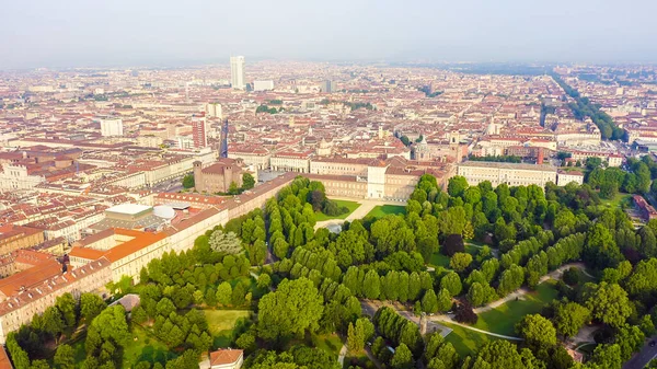 Turijn Italië Vlucht Stad Historisch Centrum Bovenaanzicht Uitzicht Lucht — Stockfoto