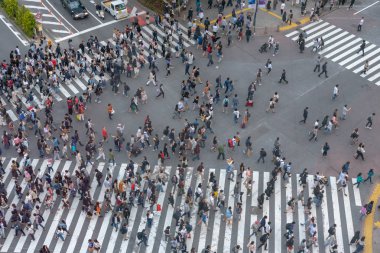 Shibuya, Tokyo, Japonya - 30 Nisan 2032: Yayalar yaya geçidi Shibuya, Tokyo, Japonya. bölgede. Shibuya Crossing dünyanın en yoğun crosswalks biridir.