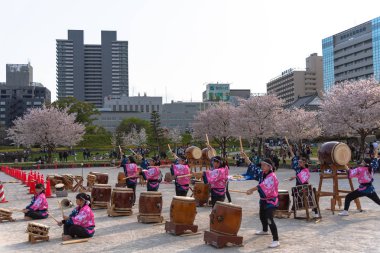 Shizuoka, Japan - April 1, 2018: Shizuoka Festival ( Shizuoka Matsuri ) with Cherry blossoms, Shizuoka, Japan. clipart