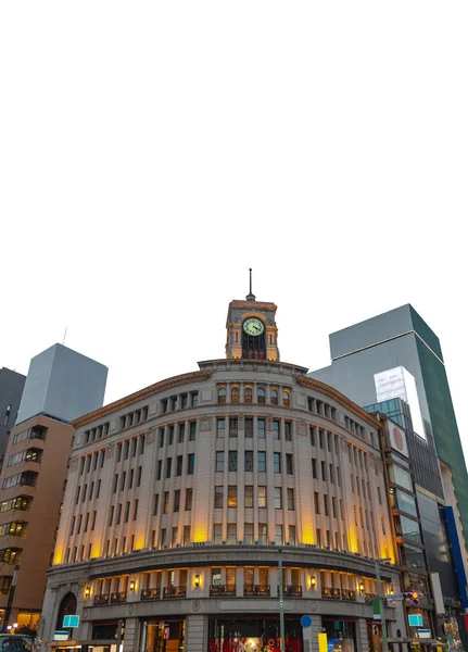 Wako Clock Tower White Background Ginza District Tokyo Japan — Stock Photo, Image