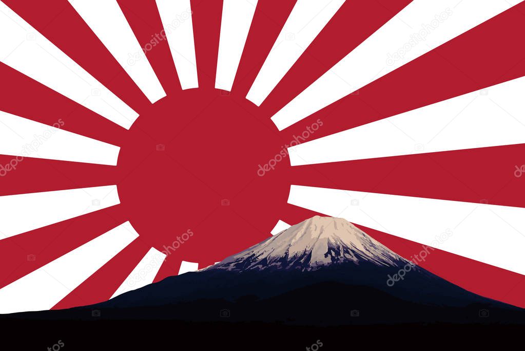 Mount Fuji and red rising sun