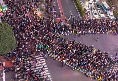 İnanılmaz kalabalık insan Cadılar Bayramı kutlama sırasında shibuya bölgesinde. Cadılar Bayramı son yıllarda Tokyo büyük bir hit haline geldi.