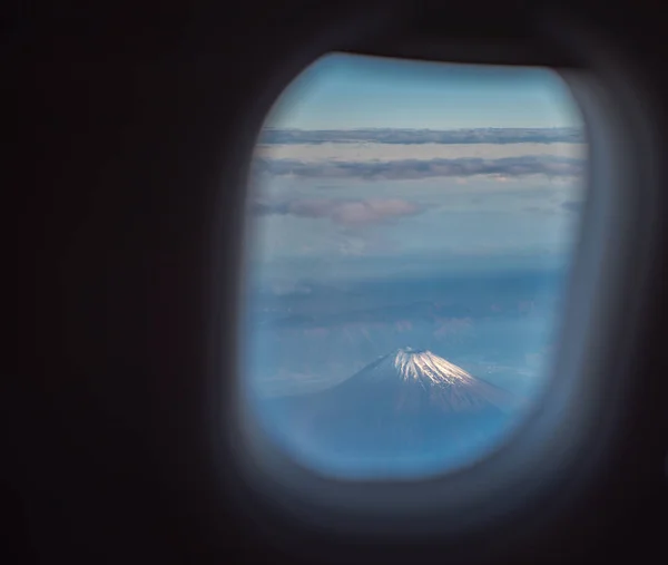 Blick Aus Dem Flugzeugfenster Mount Fuji Fuji Mit Blauem Himmel — Stockfoto