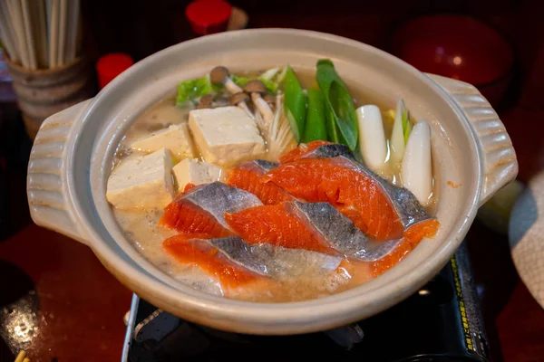 Cozinha Japonesa Ishikari Nabe Uma Panela Quente Estilo Japonês Com — Fotografia de Stock