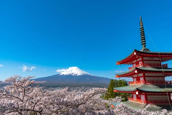 Monte Fuji Visto Dietro Chureito Pagoda Piena Fioritura Fiori Ciliegio — Foto Stock