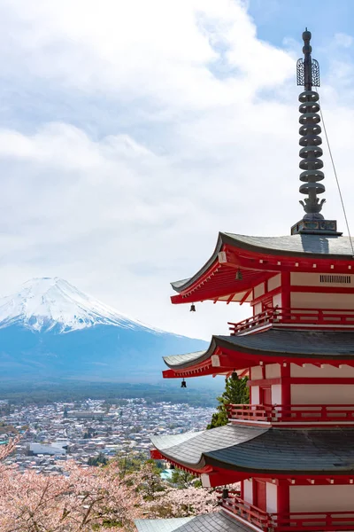 Monte Fuji Visto Dietro Chureito Pagoda Piena Fioritura Fiori Ciliegio — Foto Stock