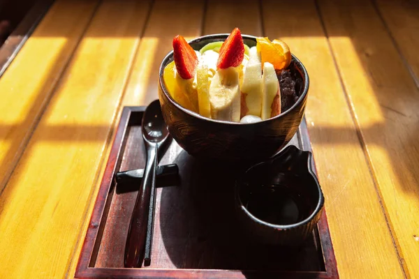 Close Shot Fruits Shiratama Anmitsu Japanese Style Traditional Cold Dessert — Stock Photo, Image