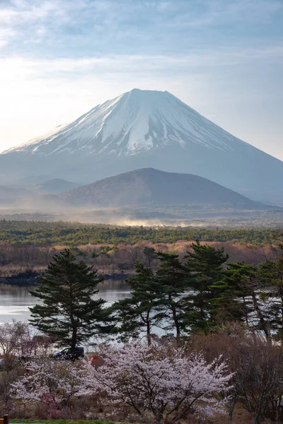 Paysage Mont Fuji Avec Sable Fin Naturel Volant Dans Les — Photo