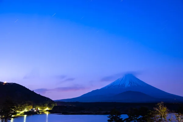 Monte Fuji Crepúsculo Después Puesta Del Sol Patrimonio Humanidad Vista — Foto de Stock