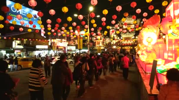 Taipei Tayvan Şubat 2018 Lampions Caddesi Raohe Sokak Gece Pazarı — Stok video