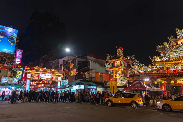 Тайбэй Тайвань Февраля 2018 Года Сценический Вид Ночного Рынка Улице — стоковое фото